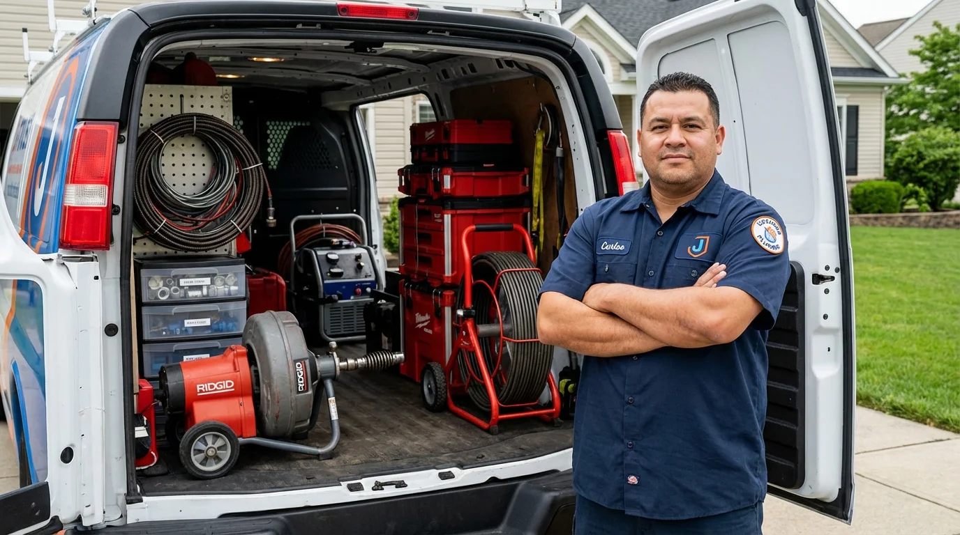 Professional drain cleaning equipment and Johns Plumbing LLC plumber in Hancock