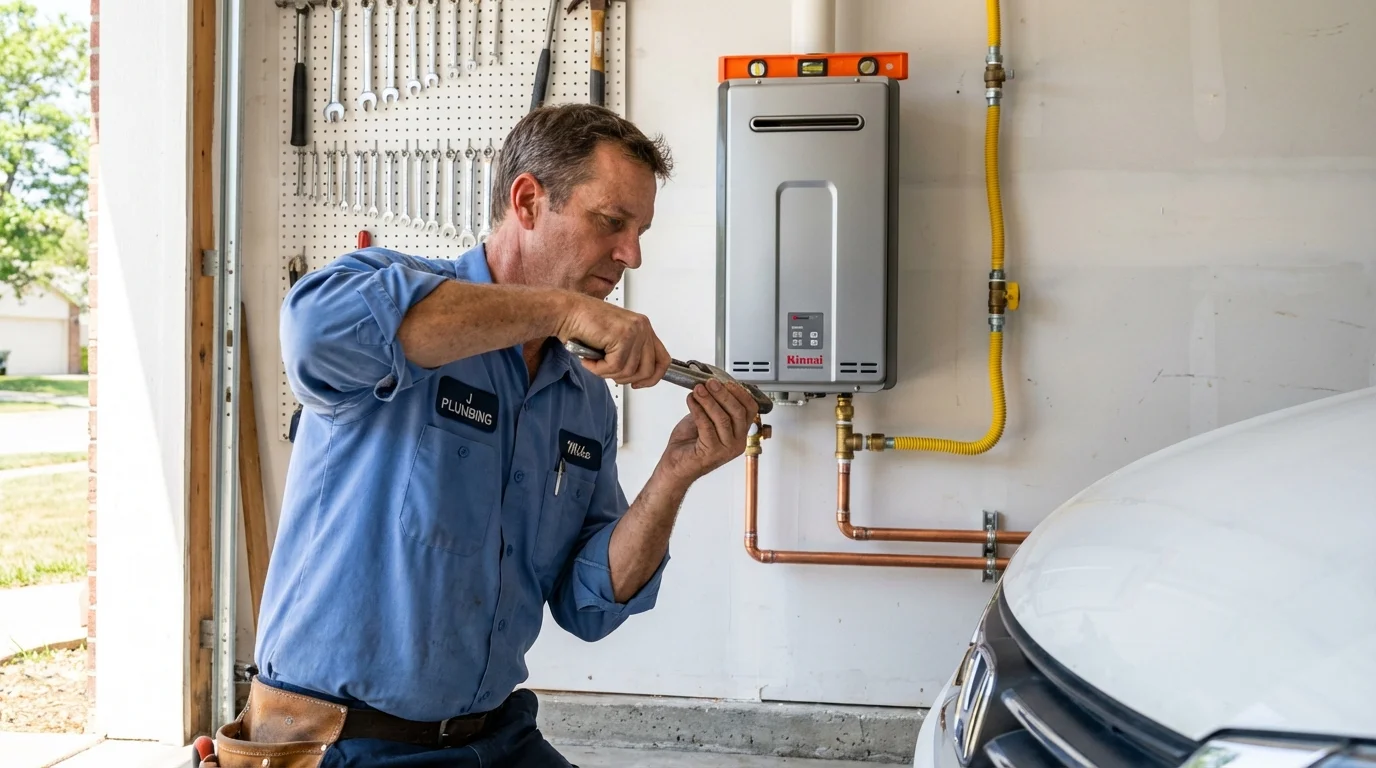 Tankless water heater installation by a Johns Plumbing LLC plumber in Hancock